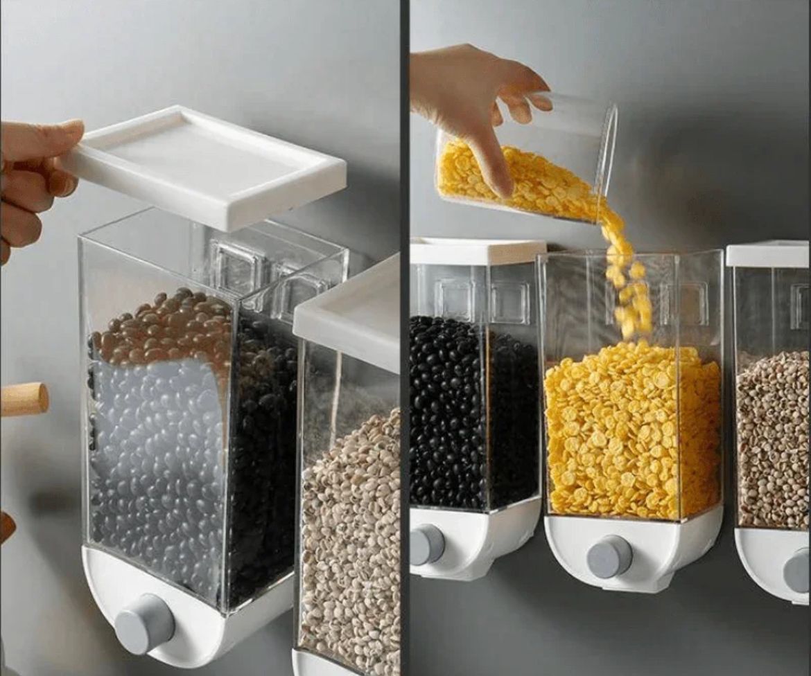 1Pc 1500ml Self-Adhesive Grain Dispenser | Wall Mounted Rice & Grain Storage Box | Kitchen Food Organizer Container | Dry Fruit Dispenser